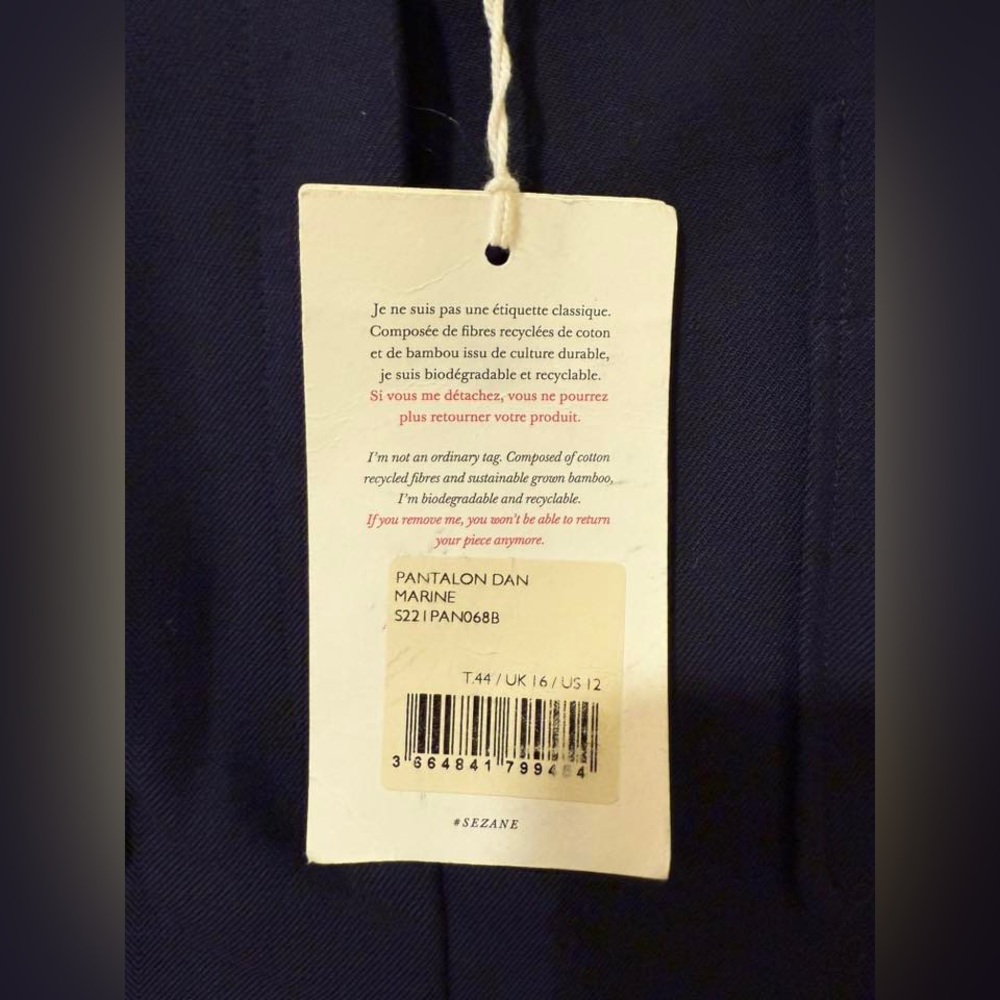 BNWT Sézane Dan trousers marine navy blue 44 12 - Picture 5 of 6